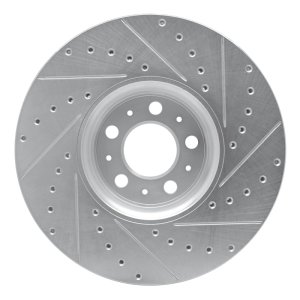 Volvo XC90 Brake Rotor (1) - Front Left - R1 Concepts - Drilled & Slotted - Silver - `03-`14